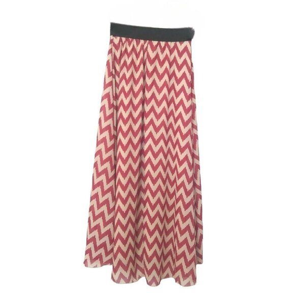 LuLaRoe Womens Maxi Skirt Size XS Zigzag Chevron Pink Cream Elastic Waist - Picture 4 of 8